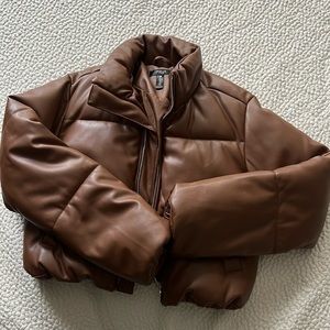 Girls Aqua Faux Leather Puffer